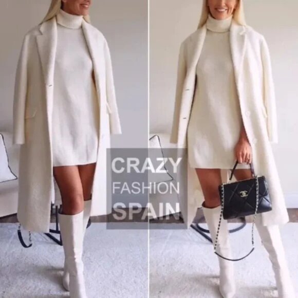 Zara Turtle Neck Sleeveless Knit Sweater Dress Beige L - Picture 10 of 13